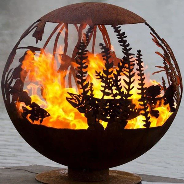 Hand Cut Steel Rust Sphere Firepit